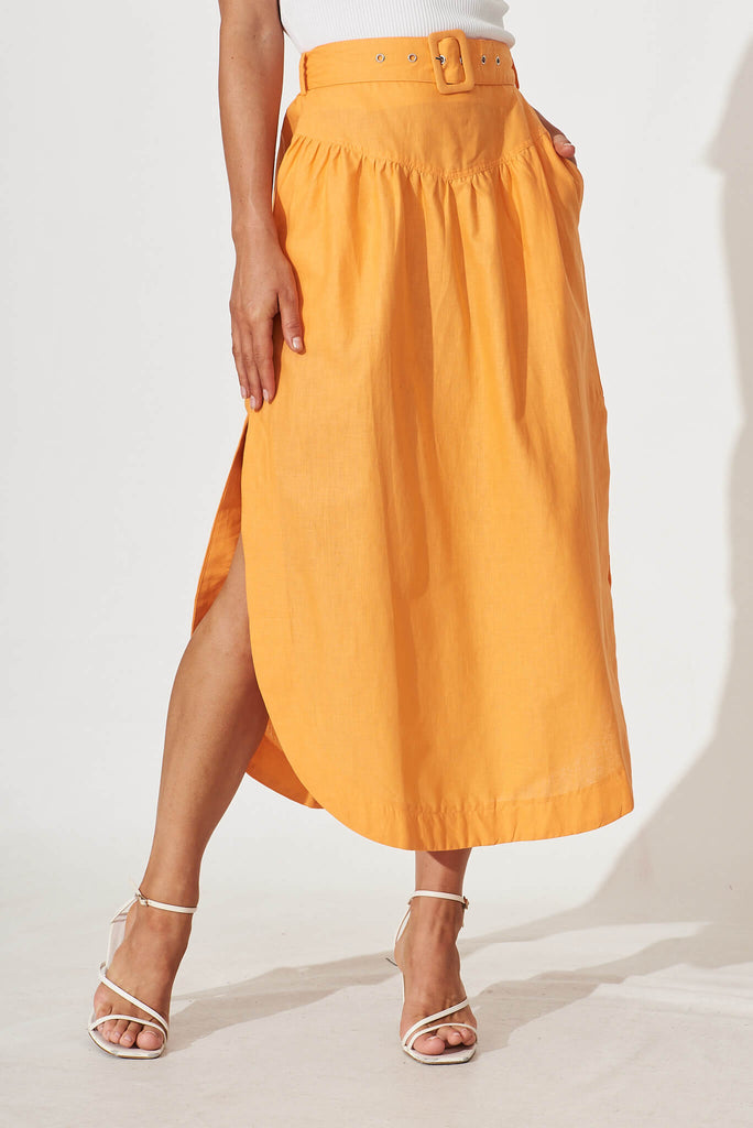 Nixon Midi Skirt In Orange Cotton Linen Blend - front