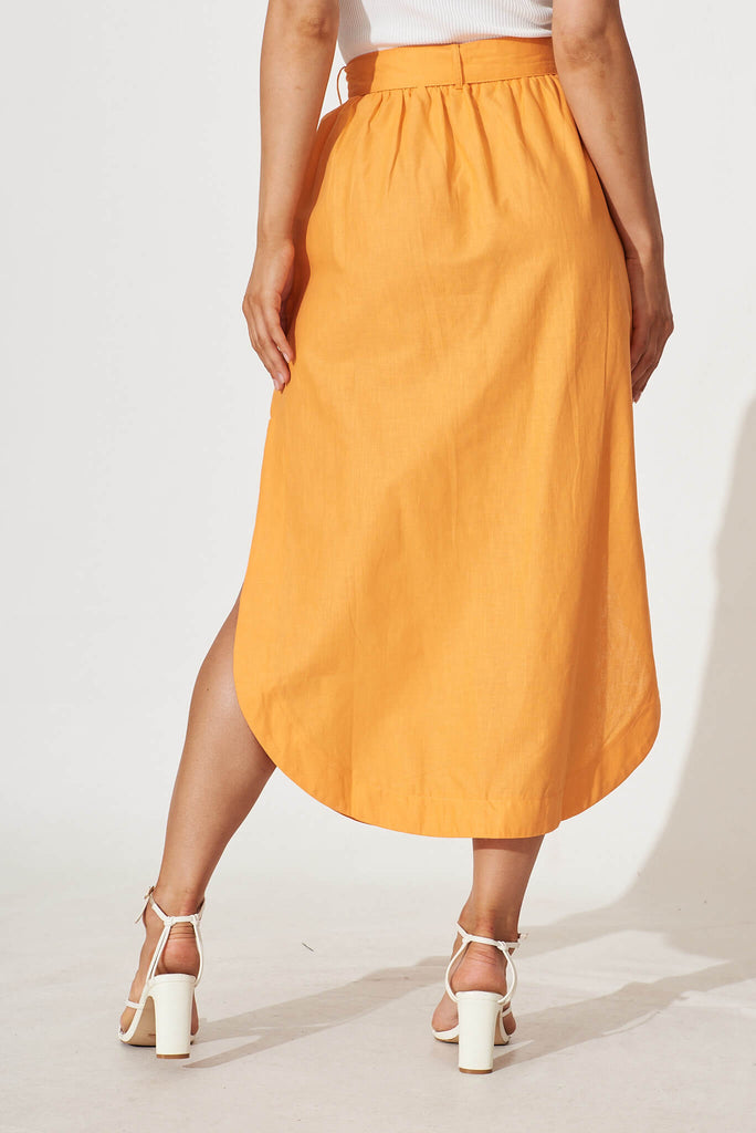 Nixon Midi Skirt In Orange Cotton Linen Blend - back