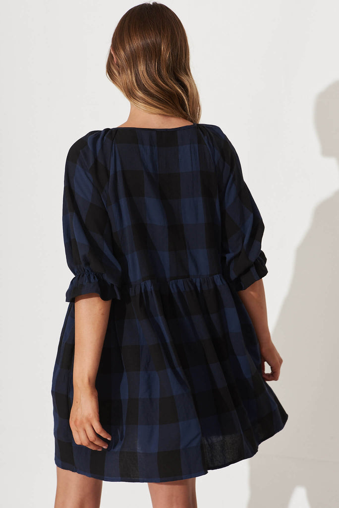 Cooper Smock Dress In Navy With Black Check - back