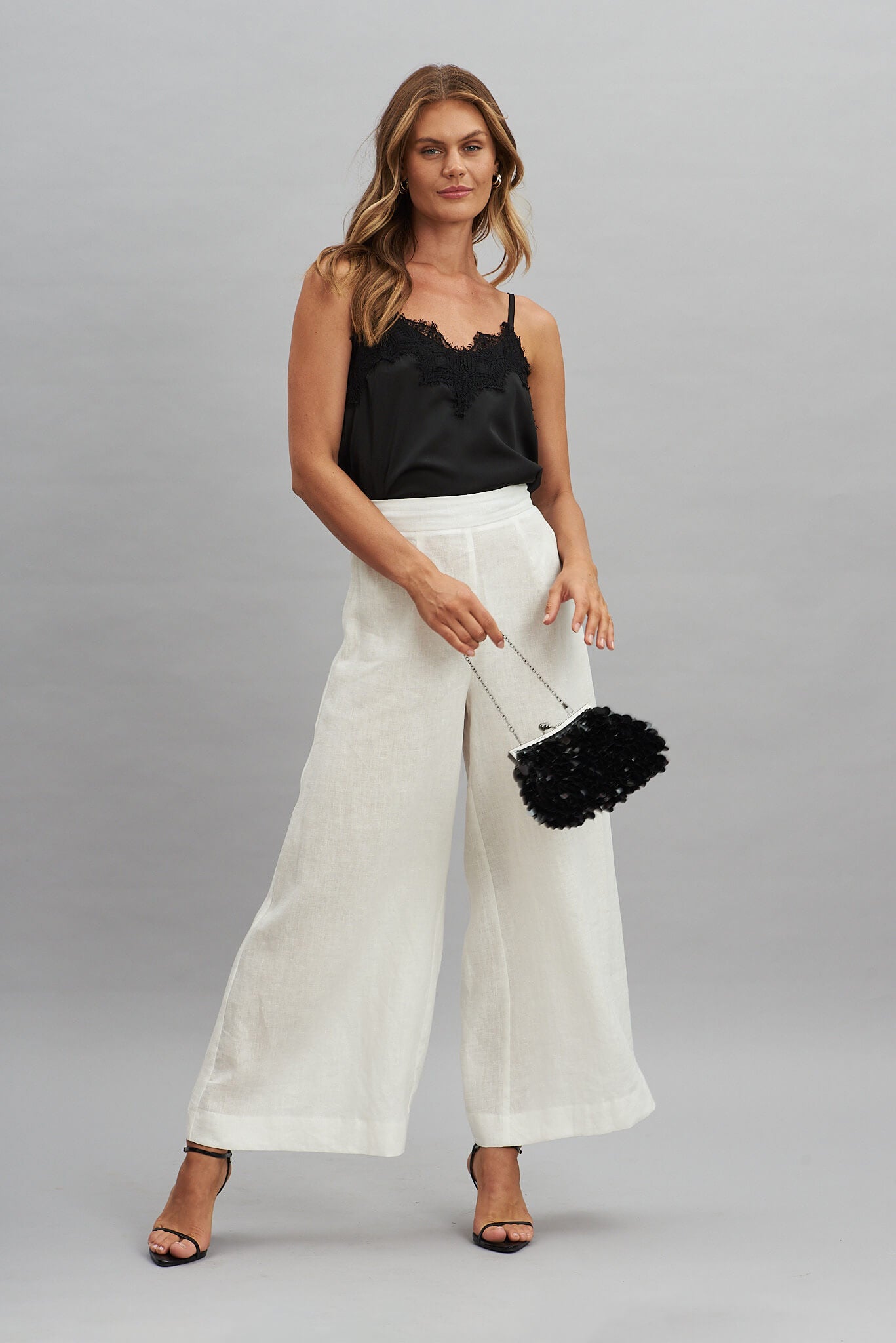 Patina Pant In White Pure Linen - full length