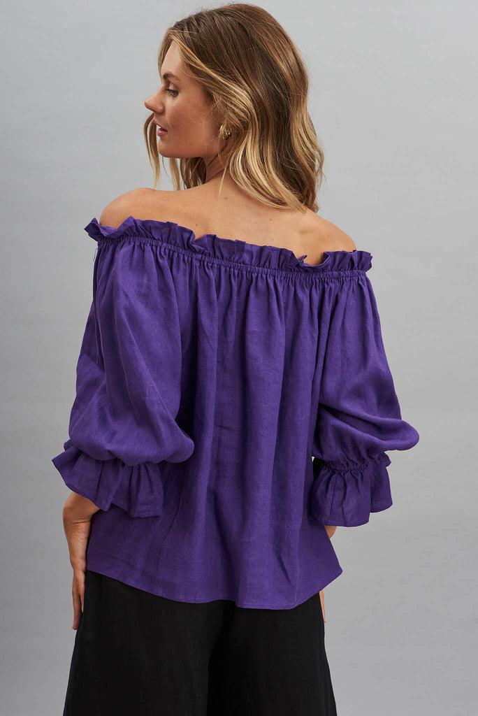 Evalyn Top In Purple Pure Linen - back