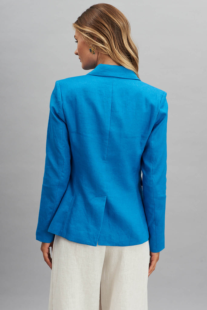 Deborah Blazer In Blue Pure Linen - back