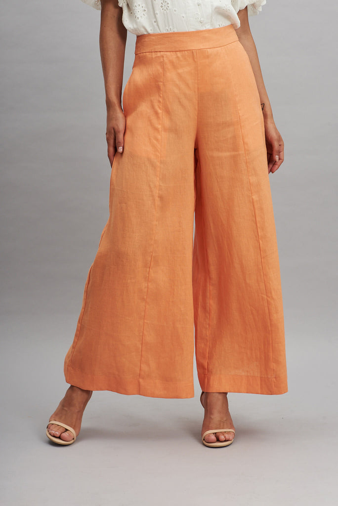 Noelle Pant In Orange Pure Linen - front
