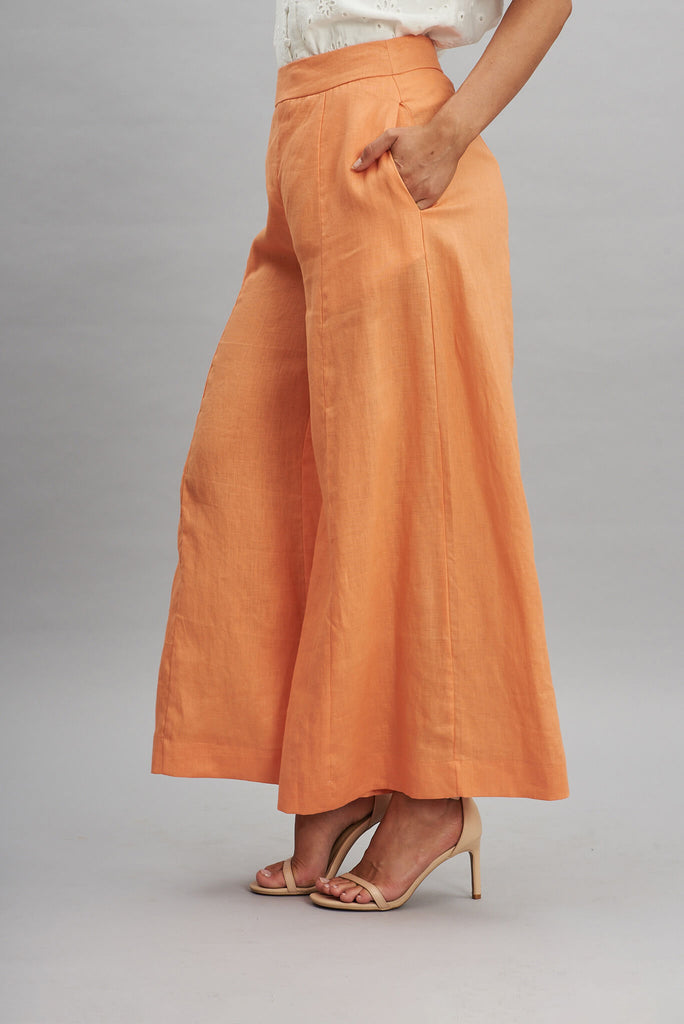 Noelle Pant In Orange Pure Linen - side