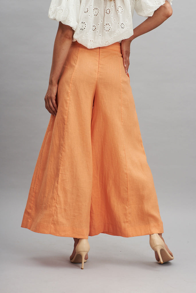 Noelle Pant In Orange Pure Linen - back