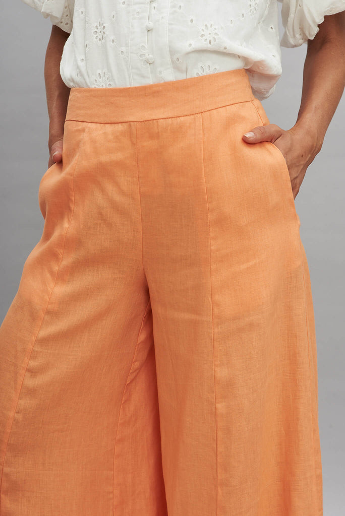 Noelle Pant In Orange Pure Linen - detail