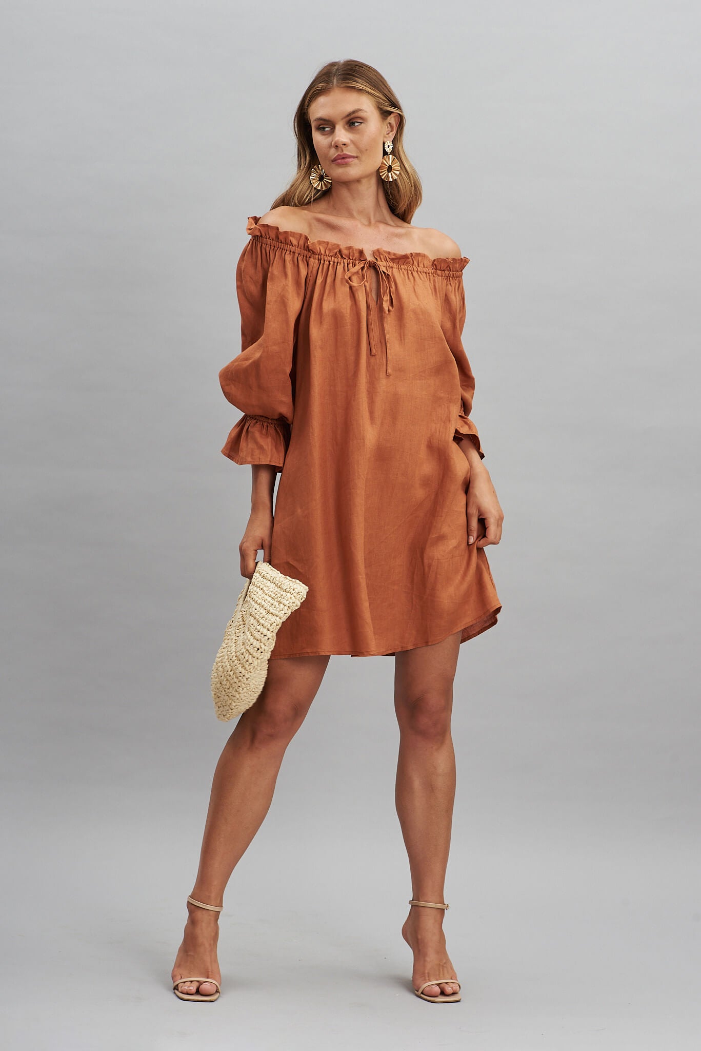 Luanna Dress In Rust Pure Linen - full length