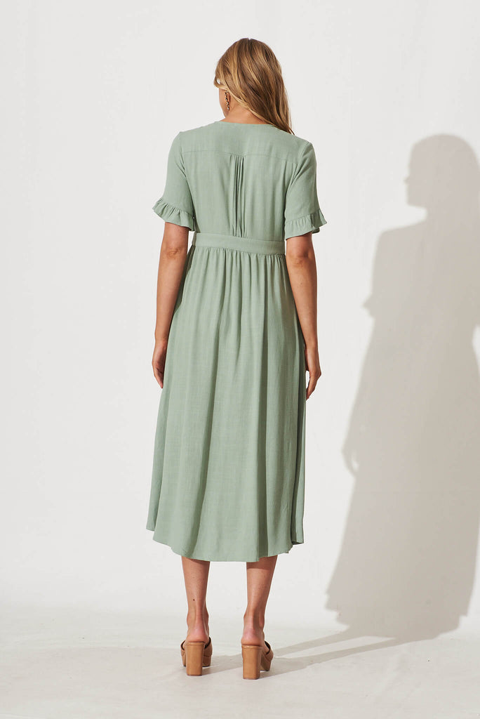 Aire Midi Dress In Sage Green Linen - back