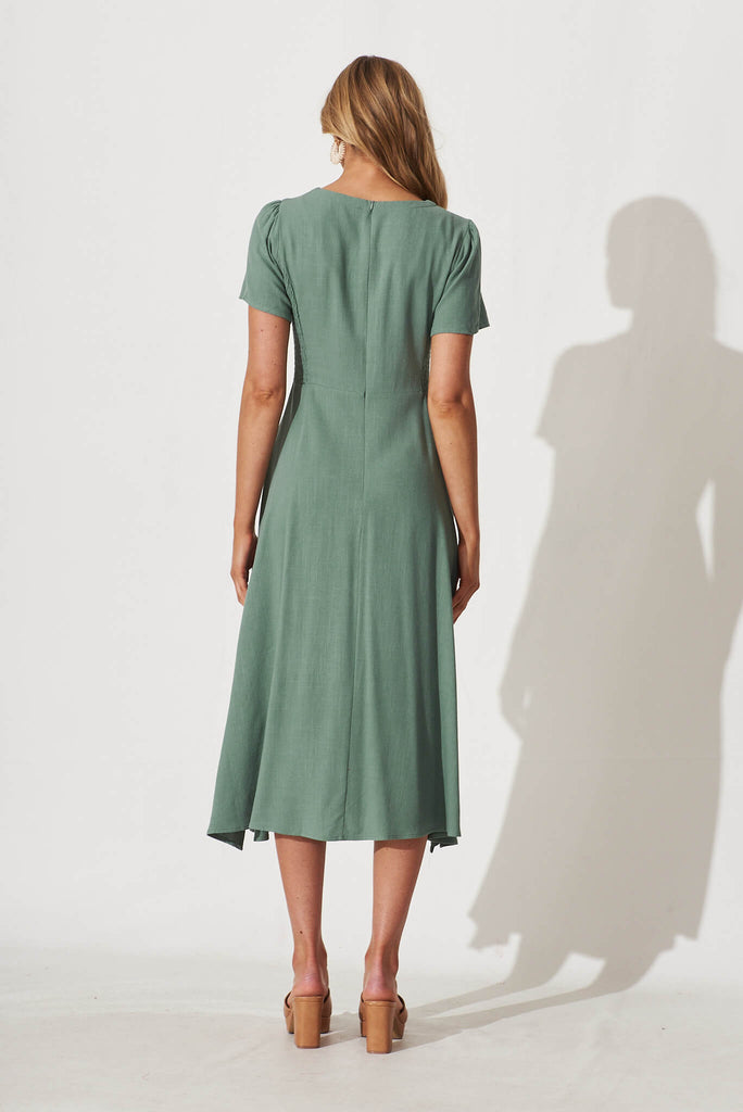 Morgan Midi Dress In Sage Green Linen - back
