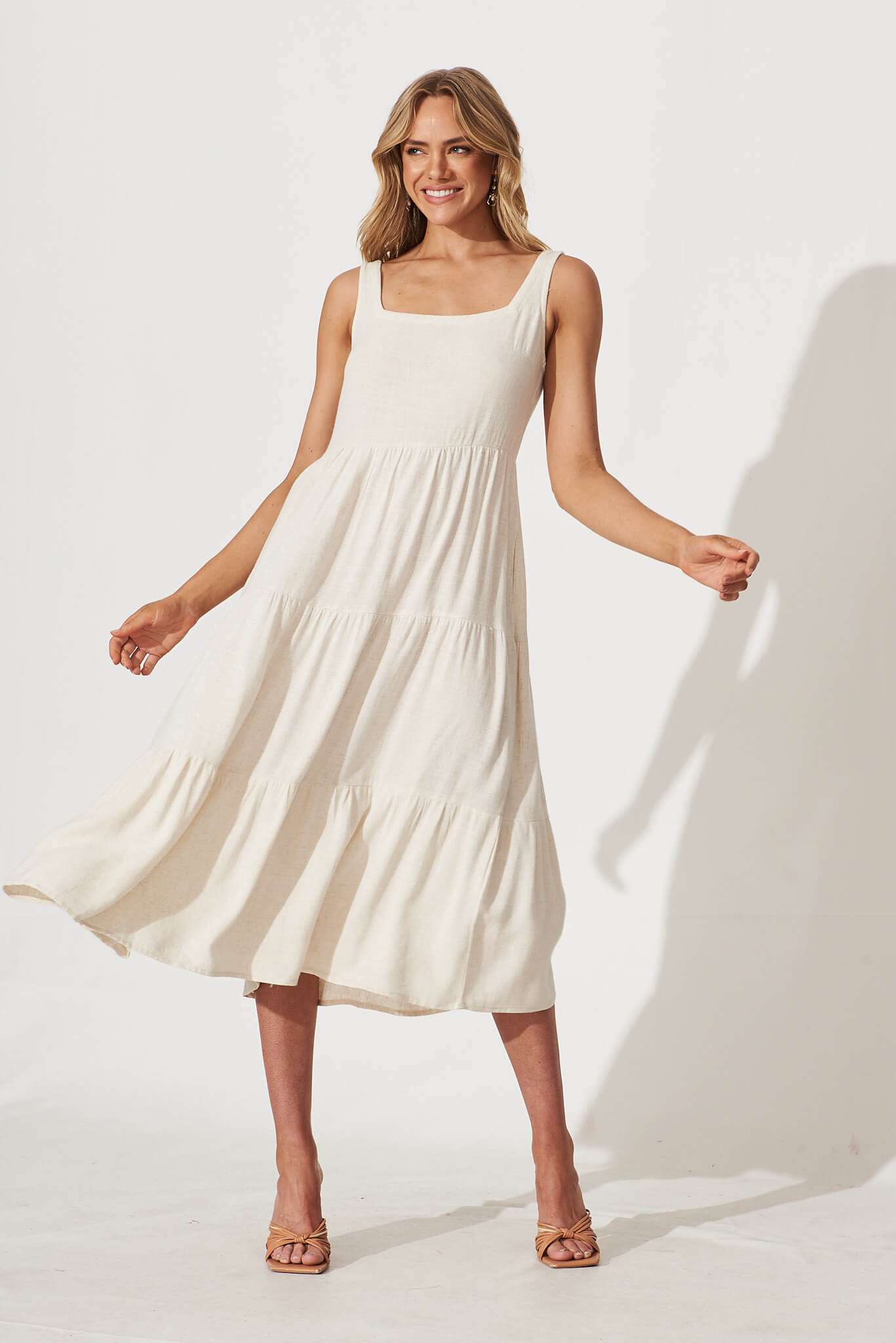 Estee Midi Dress In Oatmeal Linen - full length