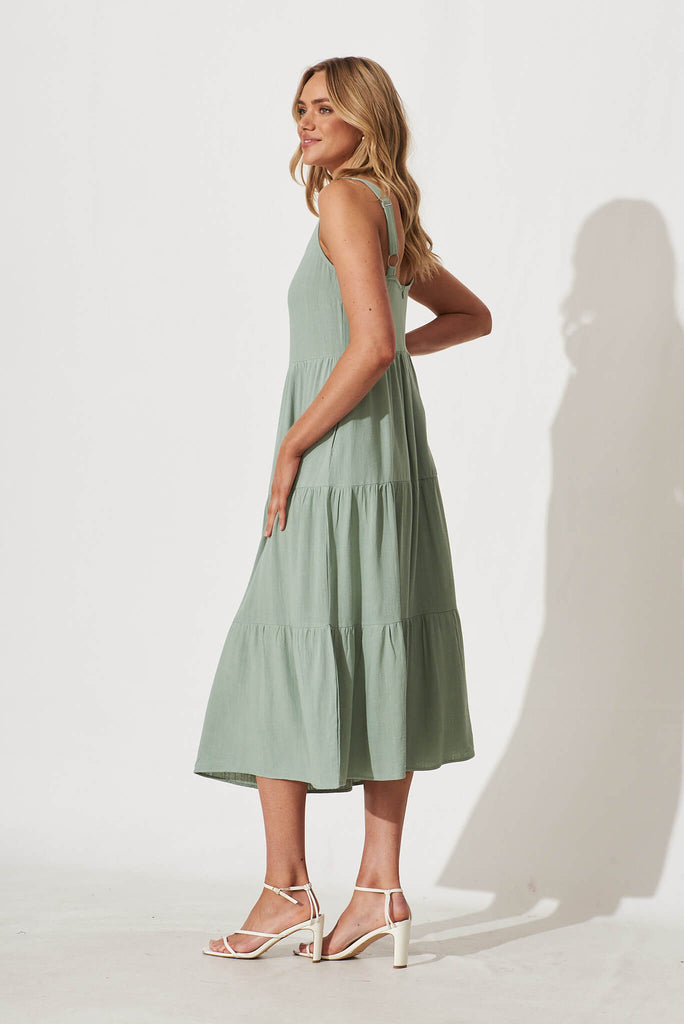 Estee Midi Dress In Sage Green Linen - side