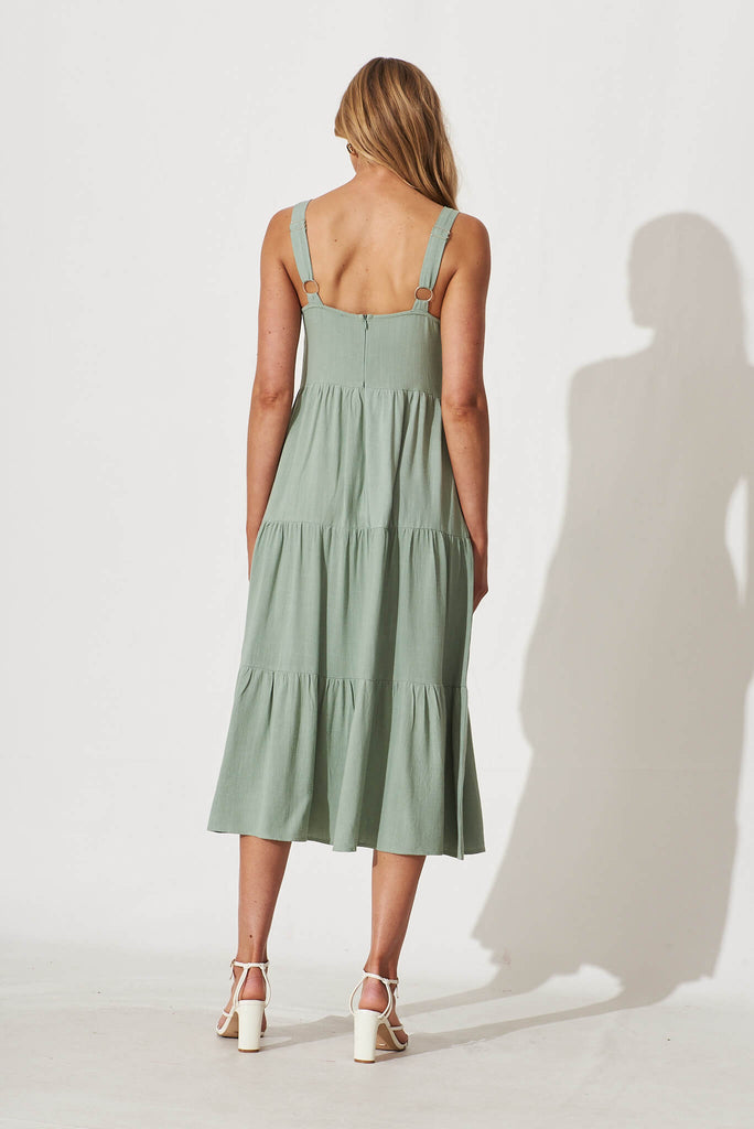 Estee Midi Dress In Sage Green Linen - back