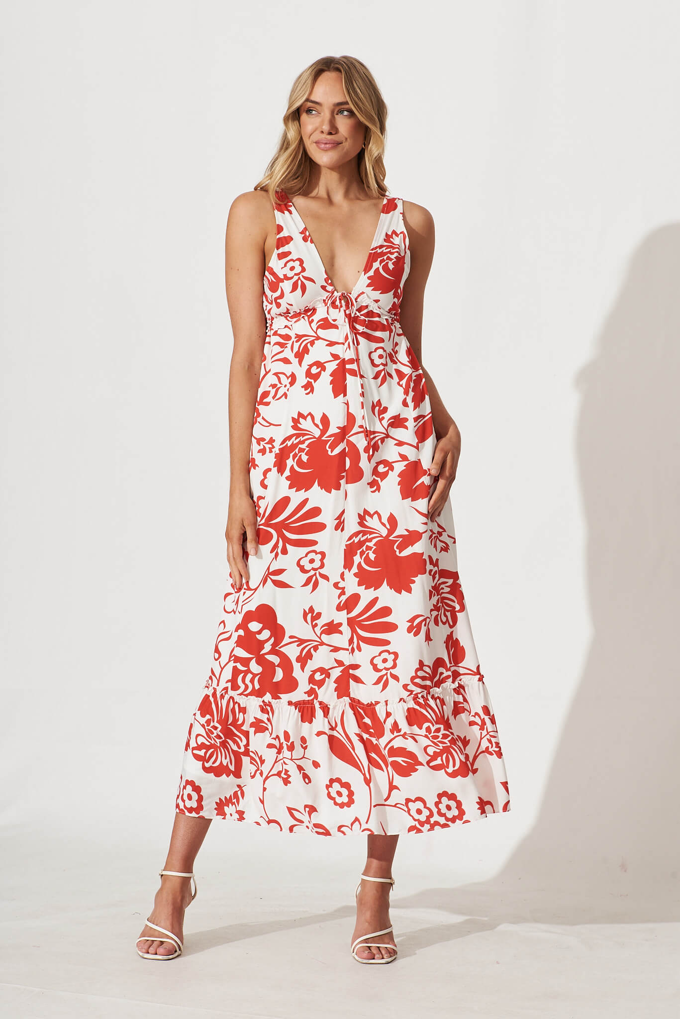 Knowles Maxi Dress In White And Red Print - full length