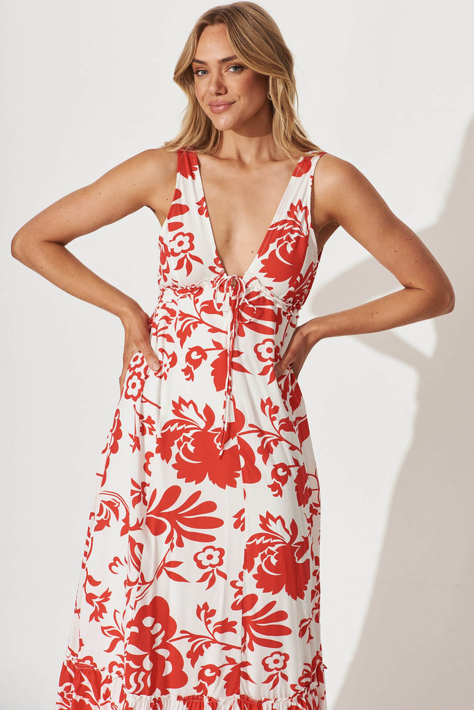 Knowles Maxi Dress In White And Red Print - front