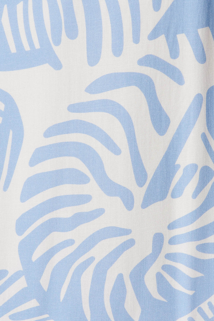 Whiteheaven Midi Dress In White With Blue Print Linen Blend - fabric