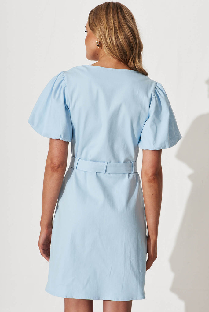 Chevi Zip Dress In Pale Blue Cotton Blend - back