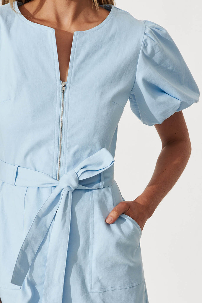 Chevi Zip Dress In Pale Blue Cotton Blend - detail