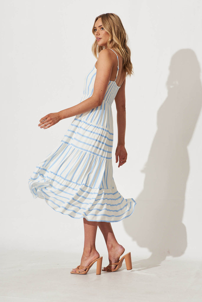 Joanna Midi Sundress In White And Blue Stripe Linen Blend - side