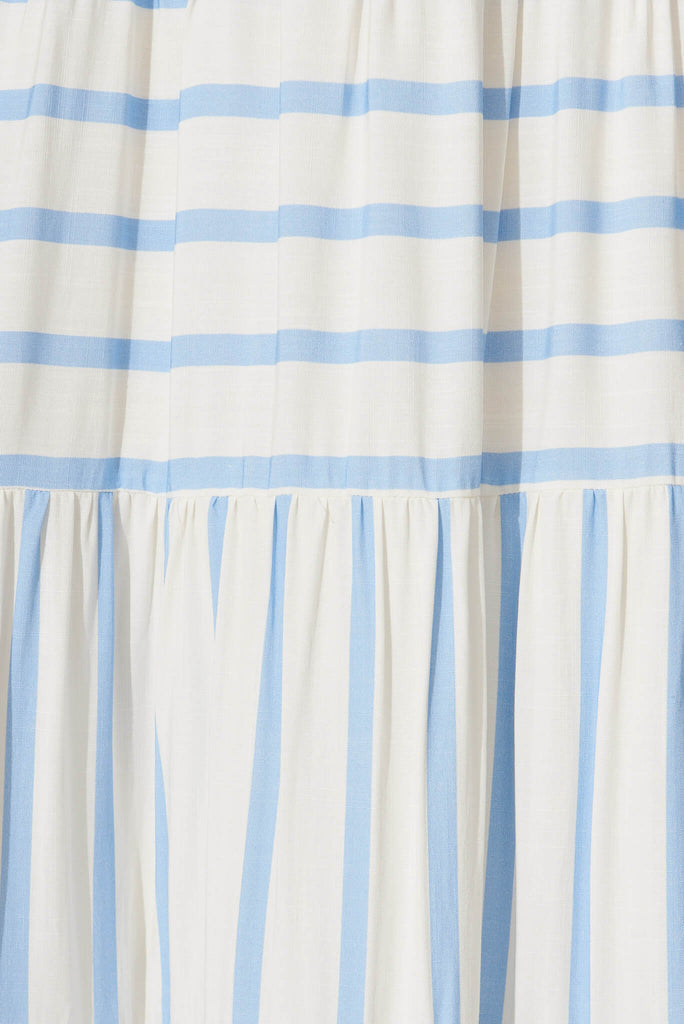 Joanna Midi Sundress In White And Blue Stripe Linen Blend - fabric