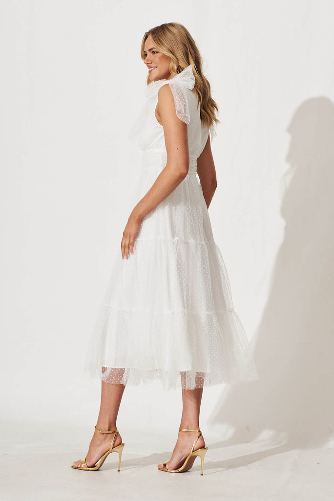 Aubrey Midi Dress In White Spot Tulle - side