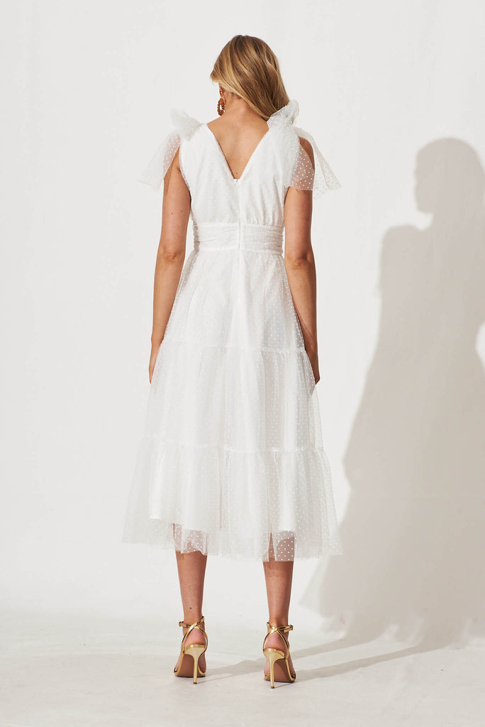Aubrey Midi Dress In White Spot Tulle - back