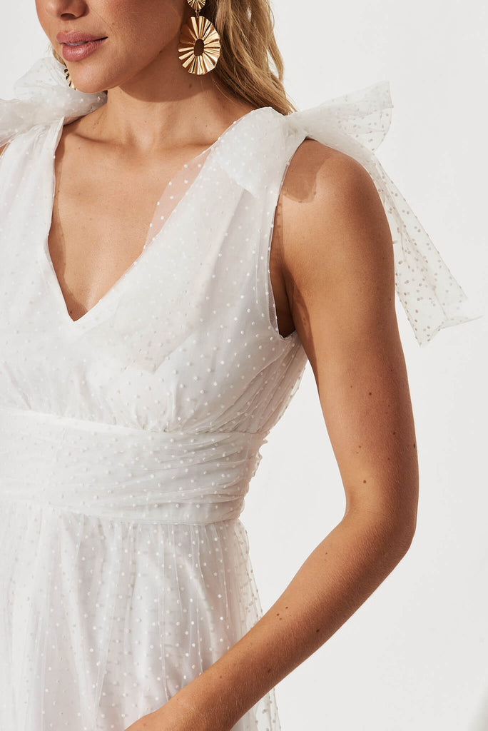 Aubrey Midi Dress In White Spot Tulle - detail