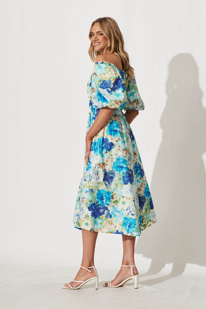 Jamilia Midi Dress In Blue Multi Floral Cotton - side