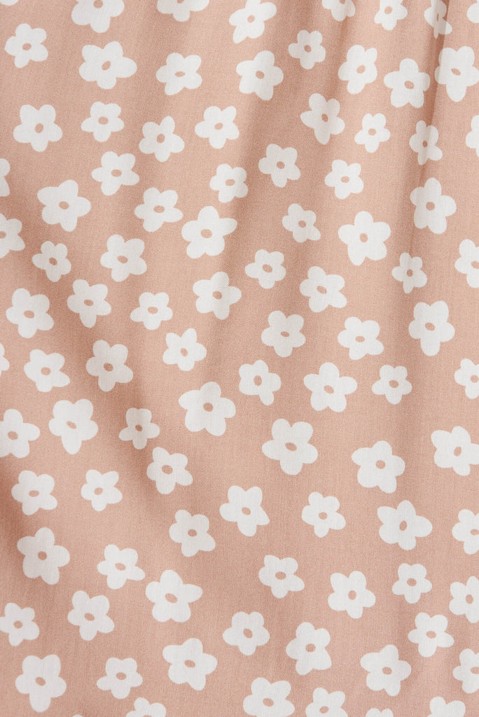 Yara Maxi Dress In Beige With White Flower Print - fabric