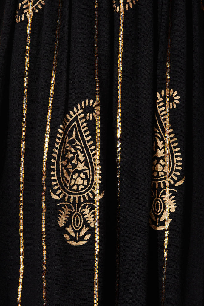 Elliott Dress In Black With Gold Print - fabric