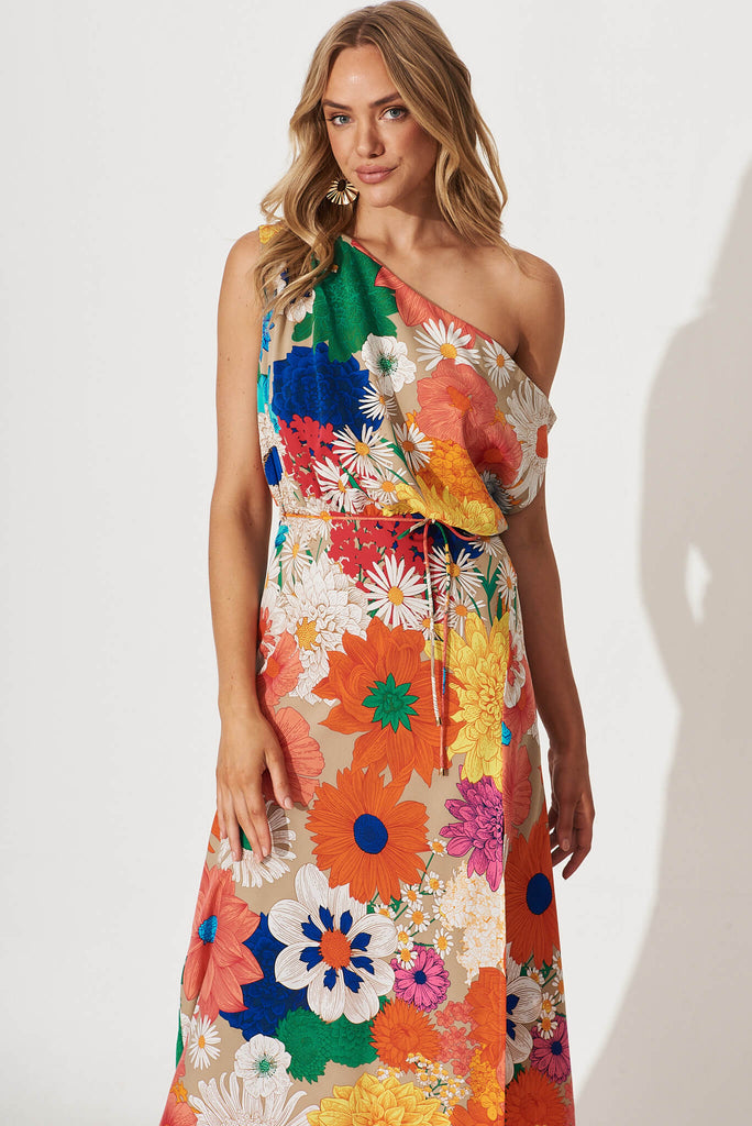 Melinda Maxi Dress In Bright Multi Floral - front