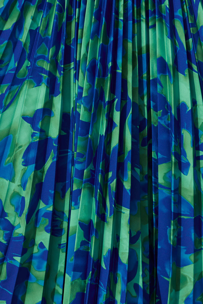 Anetta Midi Dress In Green And Blue Watercolour Satin - fabric