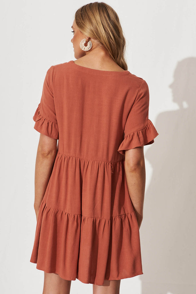 Krista Dress In Rust Linen - back