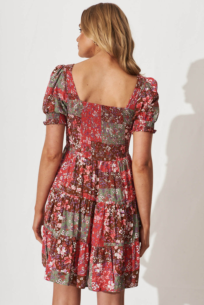Sevilla Dress In Red Multi Patchwork Floral - back