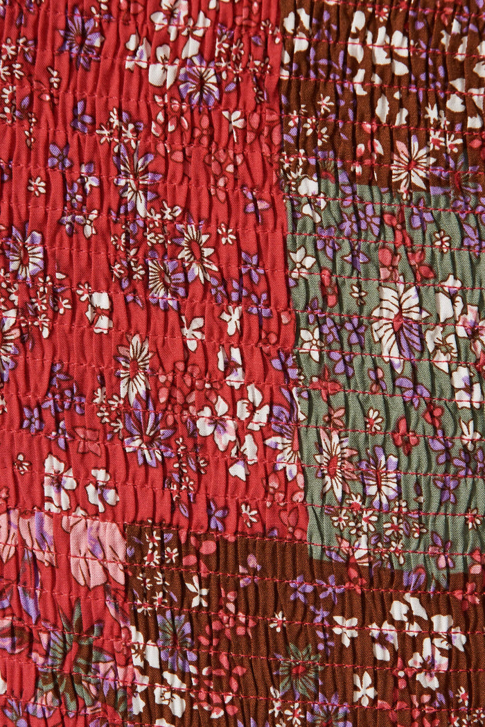 Sevilla Dress In Red Multi Patchwork Floral - fabric