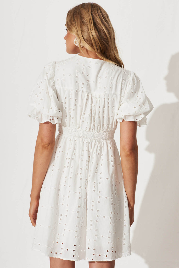 Tori Dress In White Cotton Broderie - back