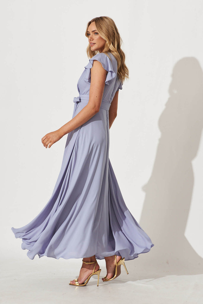 Wynter Chiffon Dress In Dusty Blue - side