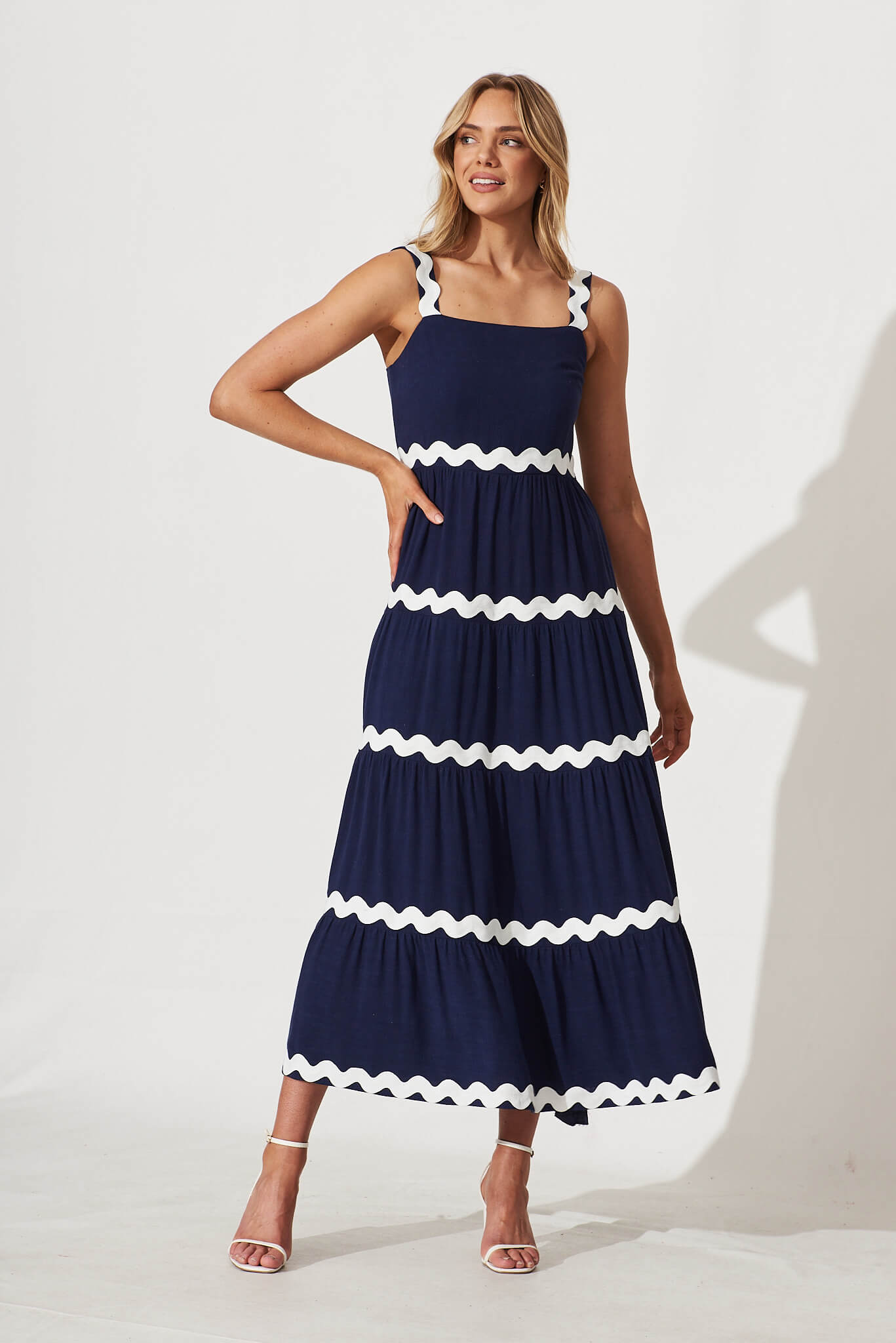 Bittersweet Maxi Dress In Navy And White Ric Rac Linen Blend – St Frock