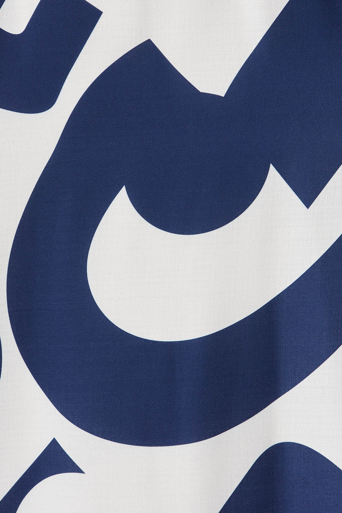 Cordelia Midi Sundress In White With Navy Swirl Linen Blend - fabric