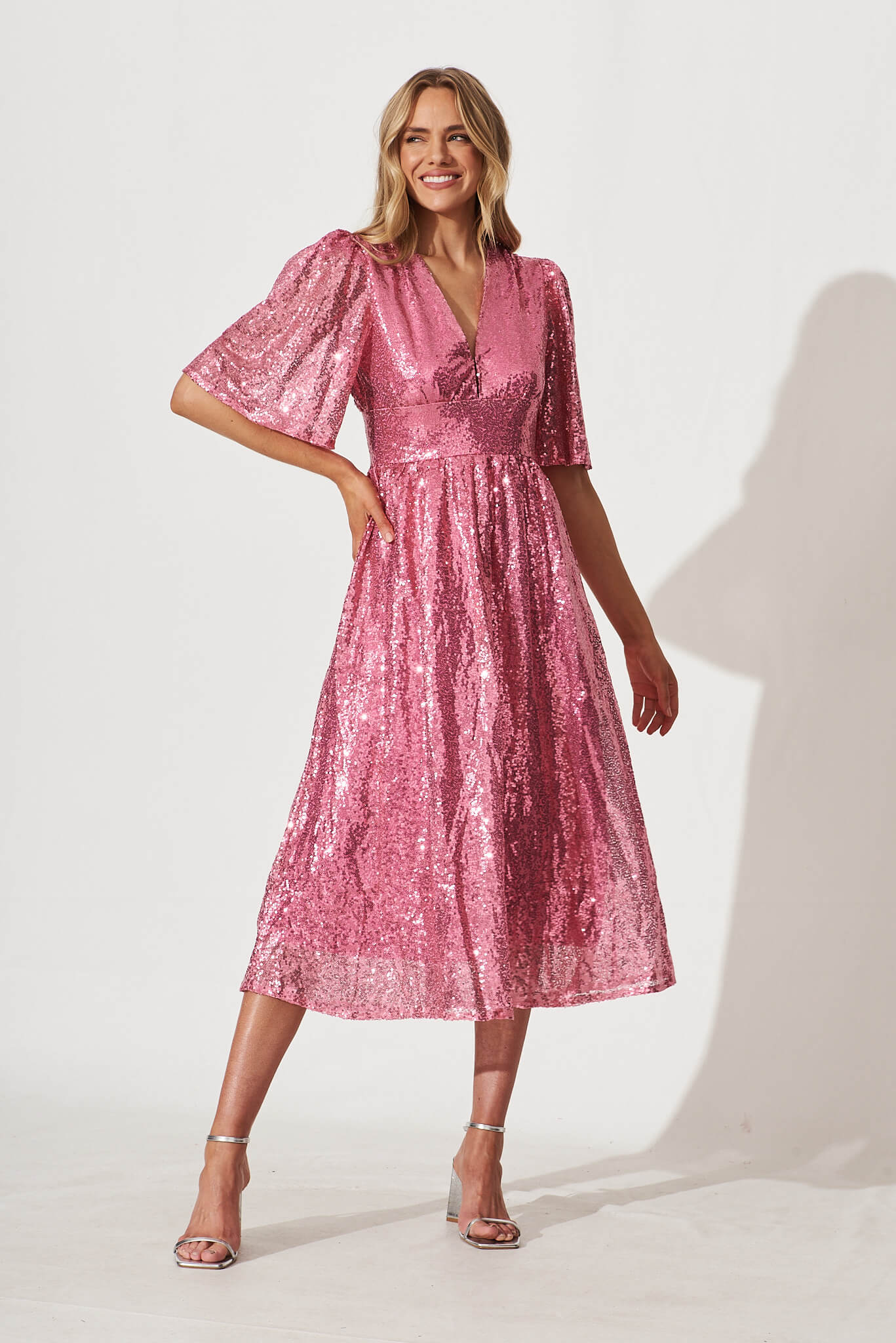 Buy PINK SEQUIN CUT-OUT ASYMMETRICAL DRESS for Women Online in India