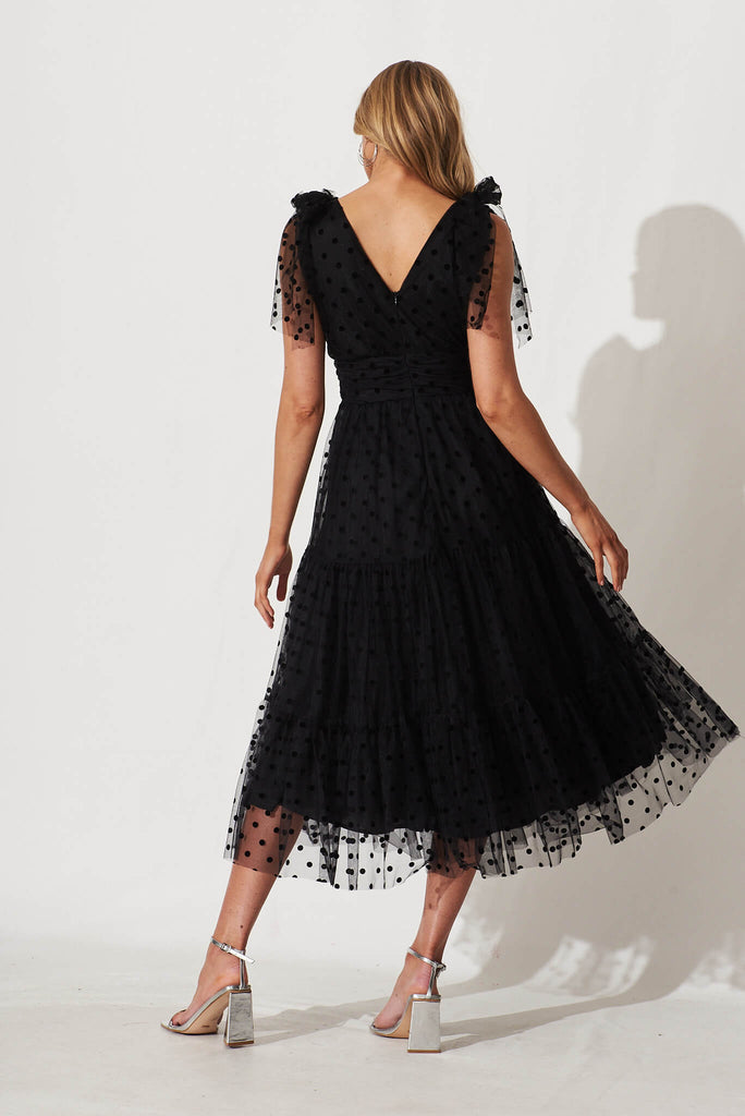 Aubrey Midi Dress In Black Spot Tulle - back