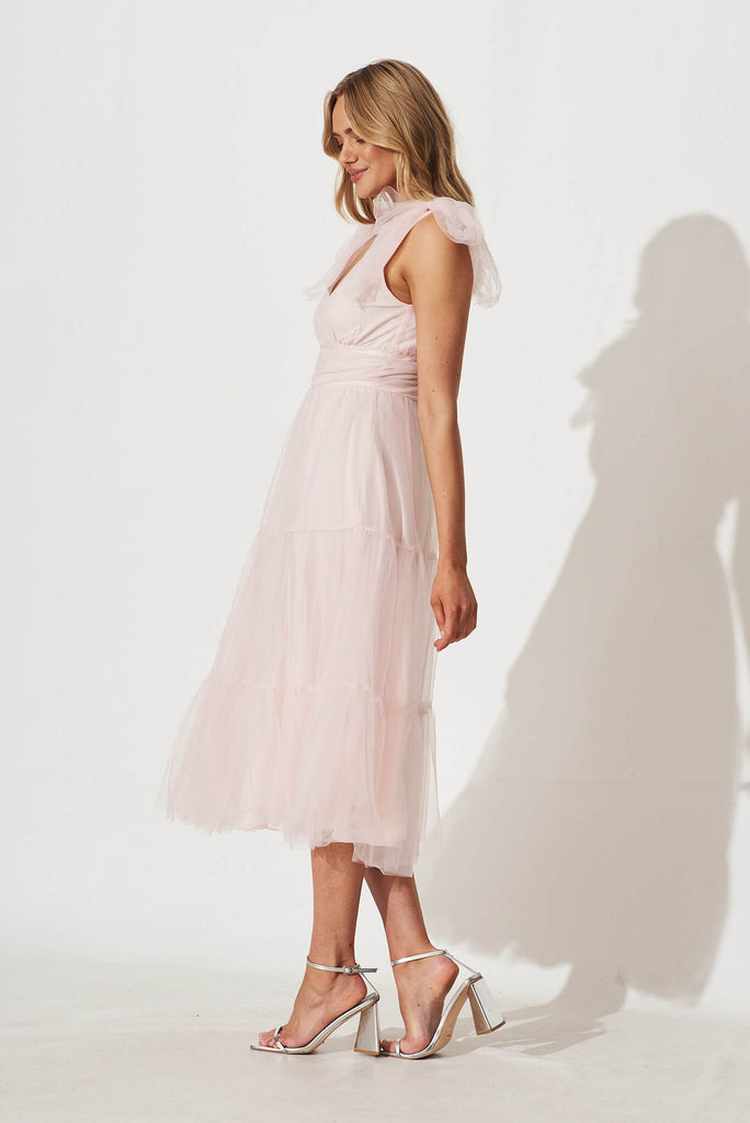 Aubrey Midi Dress In Blush Tulle - side
