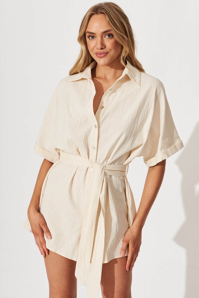 Rising Sun Playsuit In Sand Cotton - front