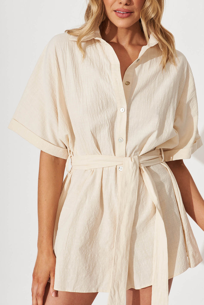 Rising Sun Playsuit In Sand Cotton - detail