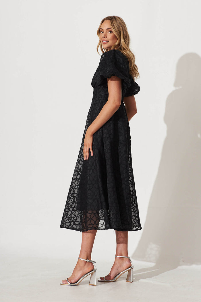 Royal Affair Midi Dress In Black Flower Organza - side