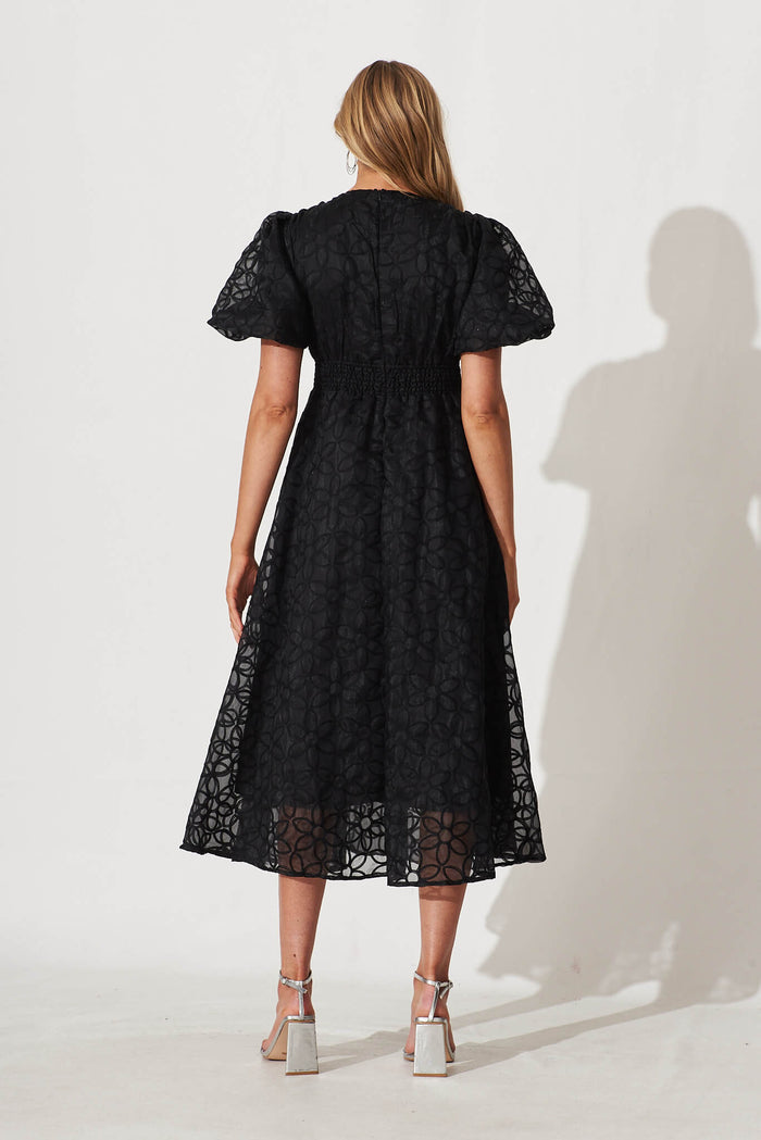 Royal Affair Midi Dress In Black Flower Organza - back