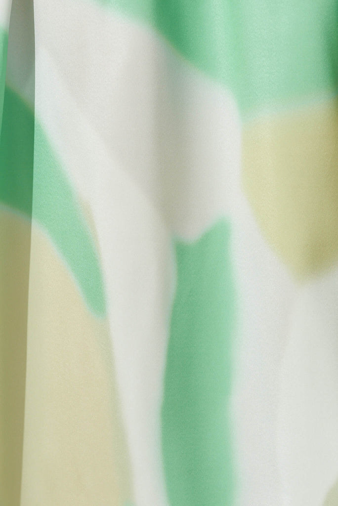 Bernadette One Shoulder Midi Dress In Green Swirl Print - fabric