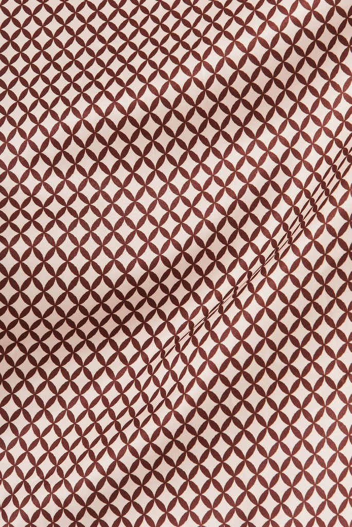 Bernadette One Shoulder Midi Dress In Mocha Geometric Print - fabric
