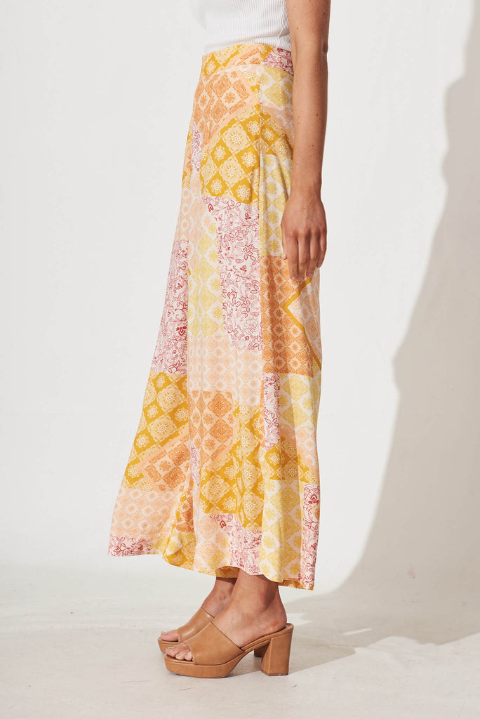 Mahalo Wide Leg Pant In Orange With Yellow Multi - side