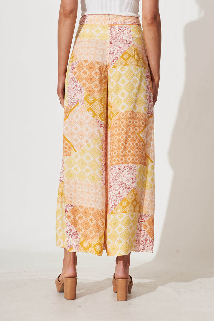 Mahalo Wide Leg Pant In Orange With Yellow Multi - back