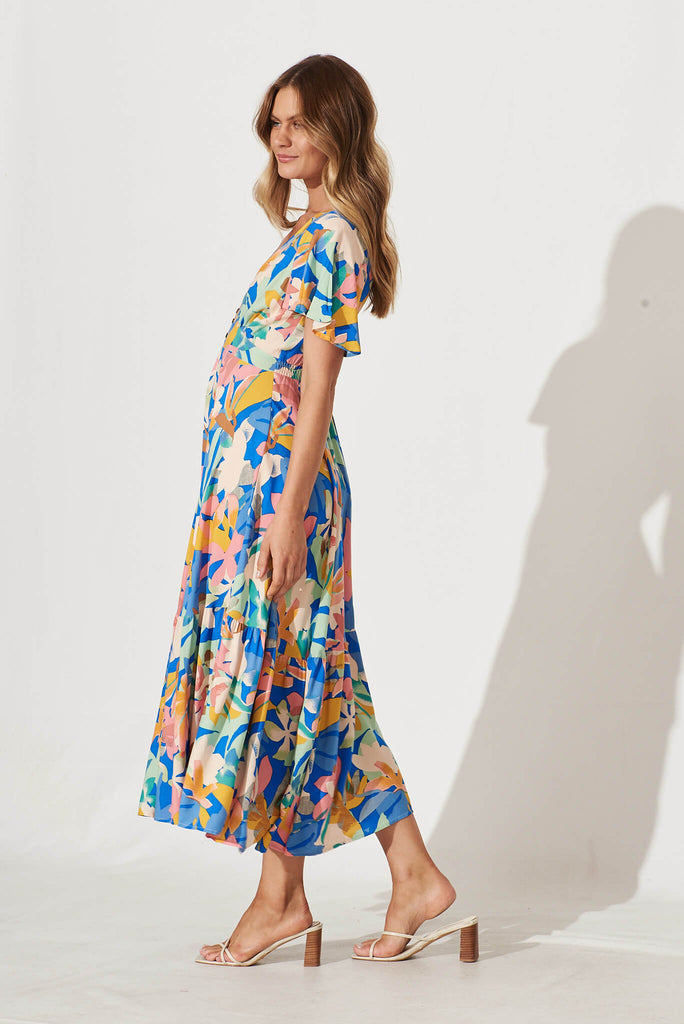 Nevada Maxi Dress In Cobalt With Multi Floral - side